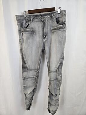 American Bazi Jeans Womens 1X Plus Gray Moto Skinny Zip Pocket Ruched Denim